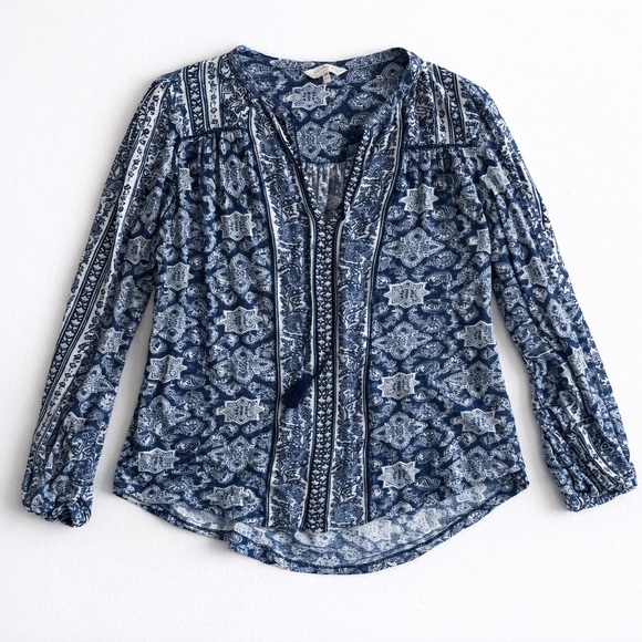 Lucky Brand Tops - Lucky Brand Boho Floral Peasant Blouse Summer Top Festival Casual Beach Blue M